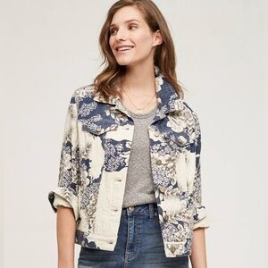 Pilcro and the Letterpress Blue and Cream Floral  Cotton Jacket Size M